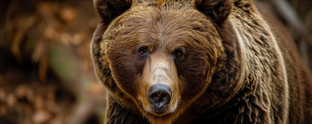 Un portrait capture la présence majestueuse d'un grand ours brun des Carpates, illustrant la beauté et la force de cette espèce animale sauvage.