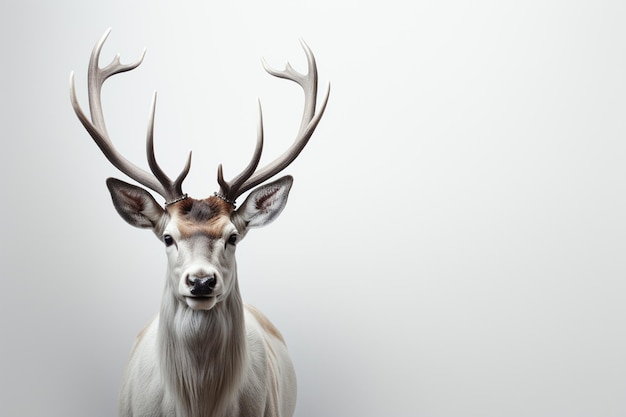 Portrait d'un cerf blanc avec des cornes sur un fond blanc