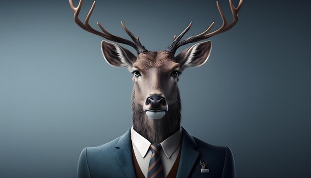 Portrait d'un cerf vêtu d'un costume formel générative ai