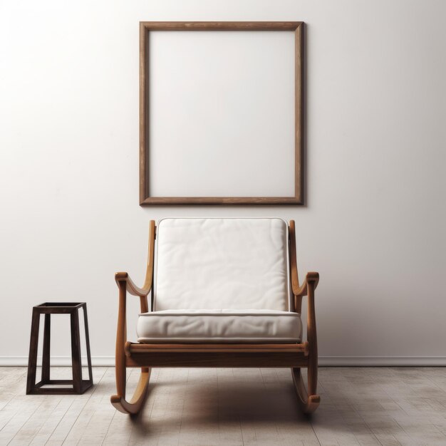 Le portrait de la chaise à bascule minimaliste sur un mur vide