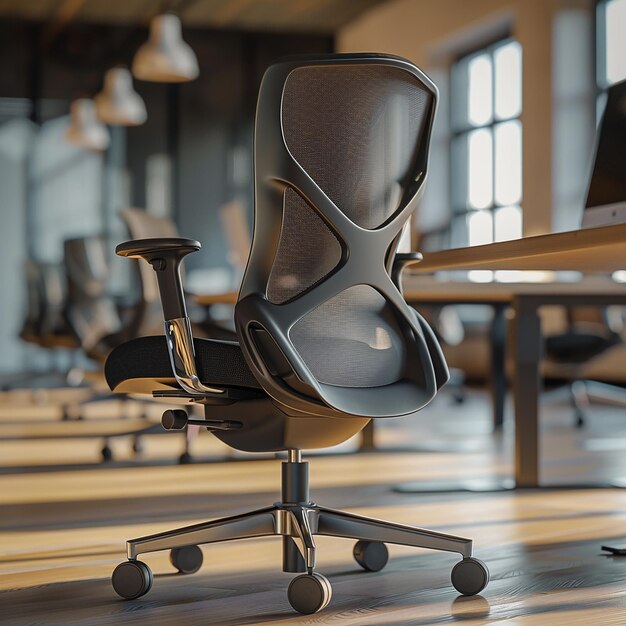 Photo portrait d'une chaise de bureau améliorée sur fond blanc