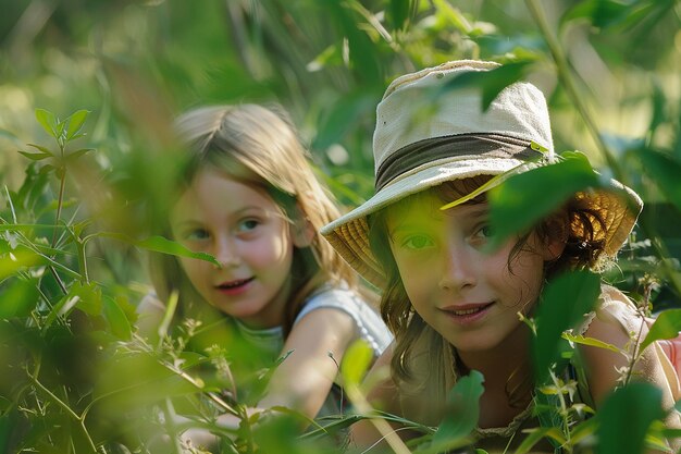 Photo portrait de la chasse au trésor défi des enfants dans une quête passionnante