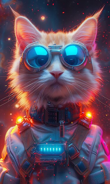 Portrait d'un chat angora turc avec une aile cybernétique et un flyer de bannière F Cyber Poster