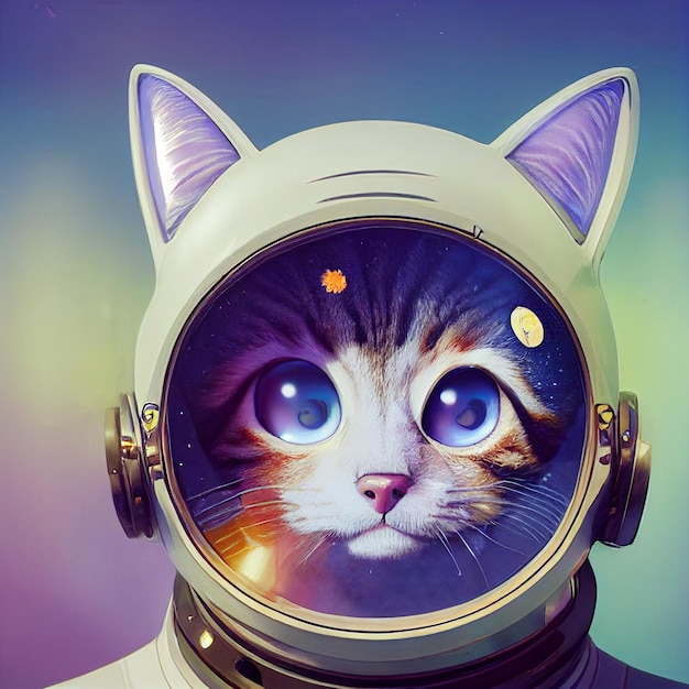 Portrait de chat astronaute dans l'illustration surréaliste de l'espace