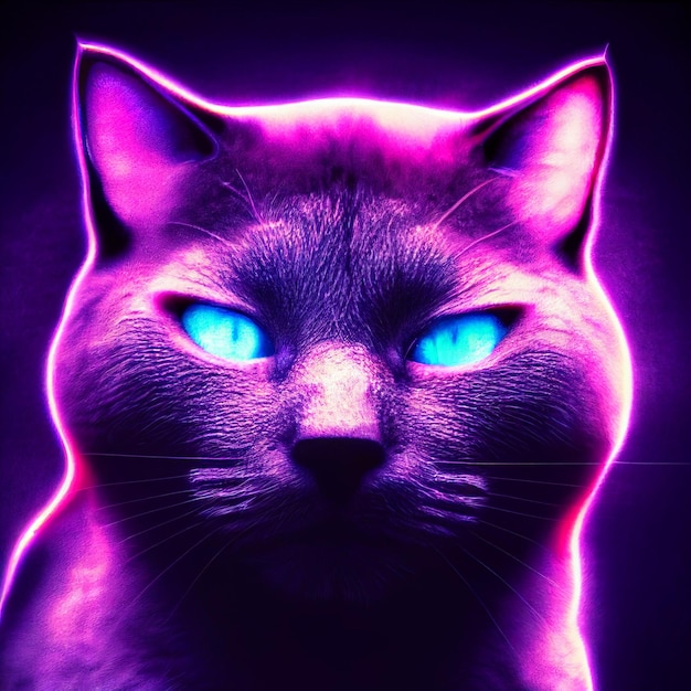 Portrait de chat aux couleurs fluo