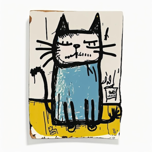 portrait de chat Basquiat autocollant abstrait graffiti wall art expression clipart tatouage peinture 1980