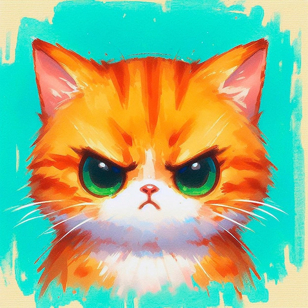 Portrait de chat en colère coloré sur fond bleu Illustration dessinée à la main