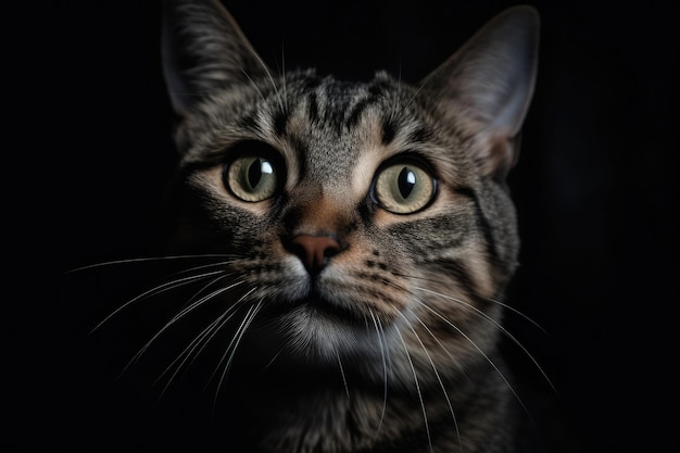 Portrait de chat en colère sur fond sombre gros plan IA générative