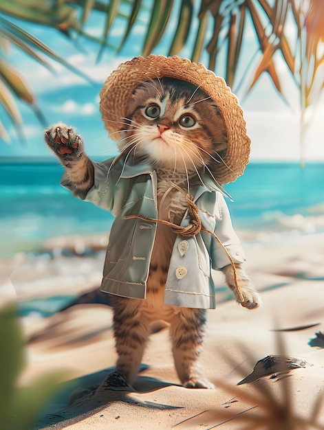 Photo portrait d'un chat drôle sur la plage été heureux