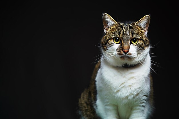 Portrait d'un chat sur fond noir