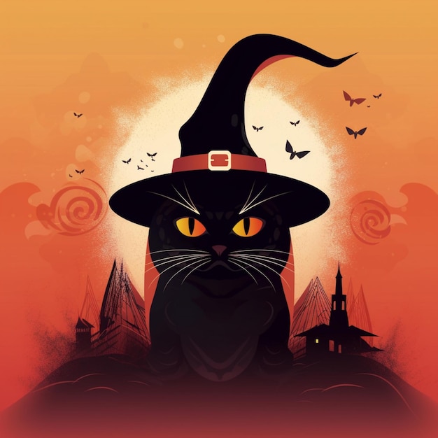 portrait de chat d'halloween portant un costume de sorcière