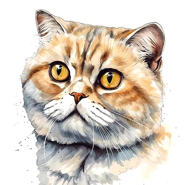 Portrait de chat Illustration aquarelle numérique isolé sur fond blanc