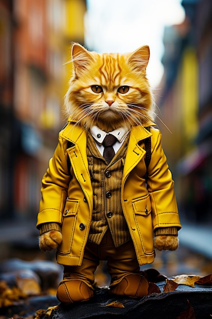 Portrait d'un chat inhabituel dans un élégant costume jaune