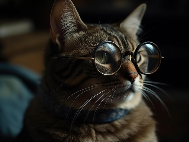 Portrait d'un chat intelligent avec des lunettes