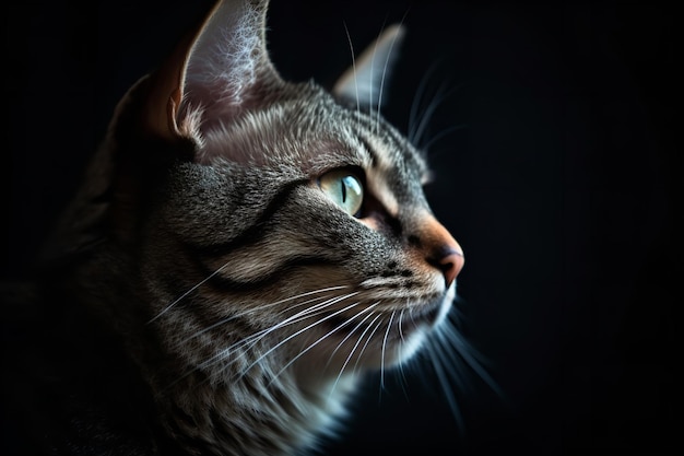 Portrait d'un chat isolé sur fond noir