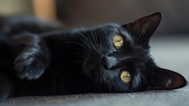 portrait d'un chat noir aux yeux jaunes