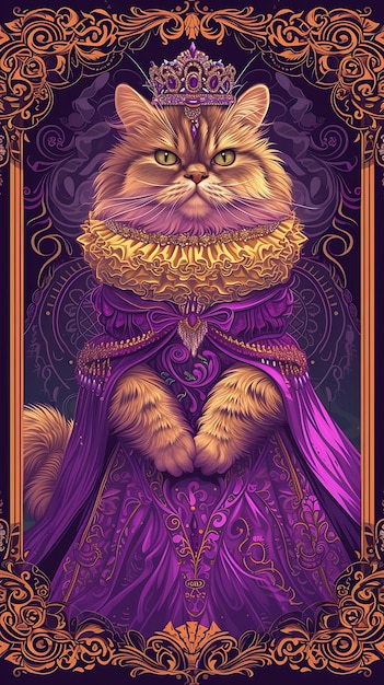 Portrait d'un chat persan avec une robe de bal holographique accessoriée avec un flyer de bannière d'affiche cybernétique