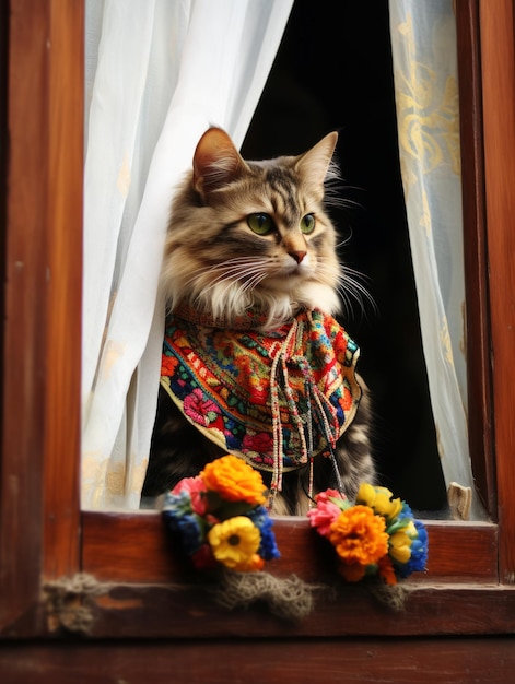Photo portrait de chat portant un chiffon à écharpe