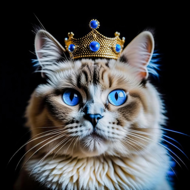 Portrait d'un chat ragdoll mignon dans une couronne royale