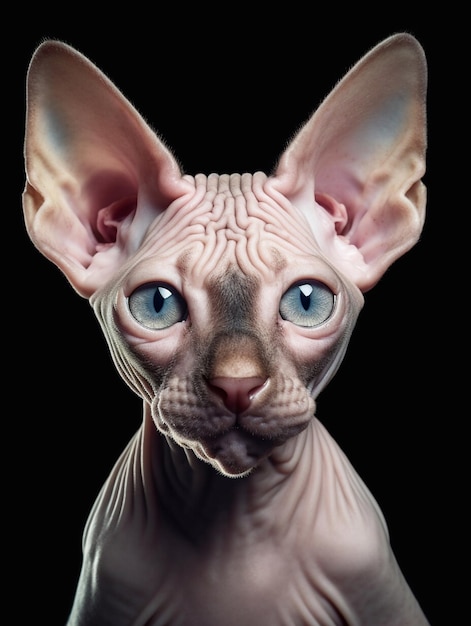 Portrait d'un chat sphynx sur fond noir