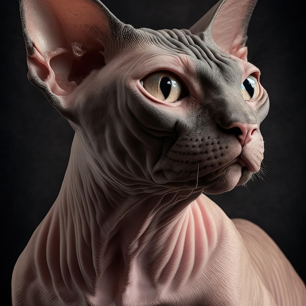 Portrait de chat Sphynx en studio ultra réaliste Generative Ai