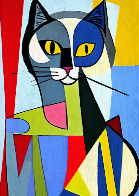 Portrait de chat de style cubisme coloré mignon