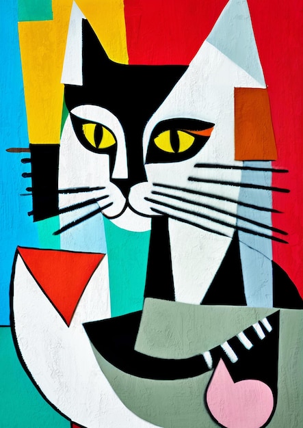 Portrait de chat de style cubisme coloré mignon