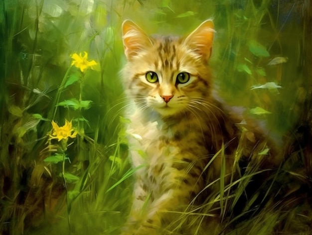 Portrait de chaton de chat sur le style de peinture à l'huile généré par l'IA