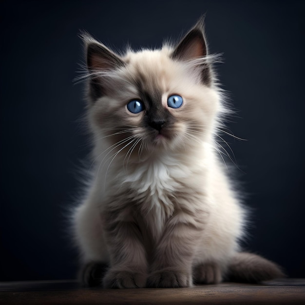 portrait d'un chaton Ragdoll isolé sur un fond sombre