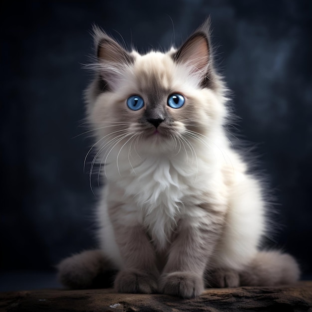 portrait d'un chaton Ragdoll isolé sur un fond sombre