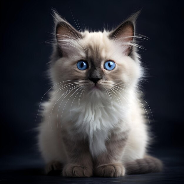 portrait d'un chaton Ragdoll isolé sur un fond sombre