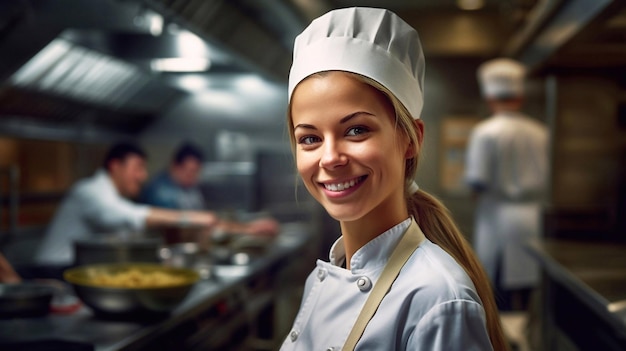 Portrait d'un chef heureux dans la cuisine