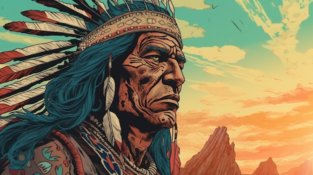 Portrait d'un chef tribal indigène Concept fantastique Peinture d'illustration