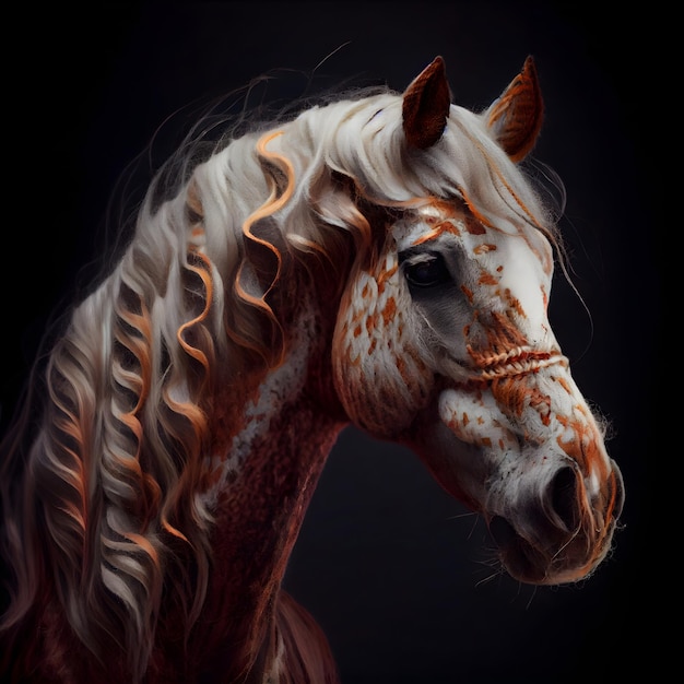 Portrait de cheval sur fond noir rendu 3d illustration 3d