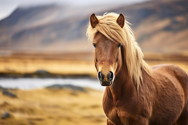 portrait de cheval islandais dans un paysage islandais ai génératif