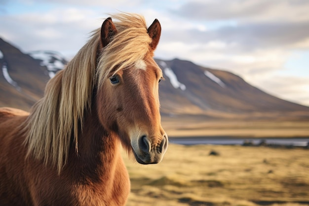 portrait de cheval islandais dans un paysage islandais ai génératif