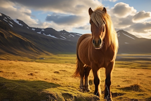portrait d'un cheval islandais dans un paysage islandais ai génératif