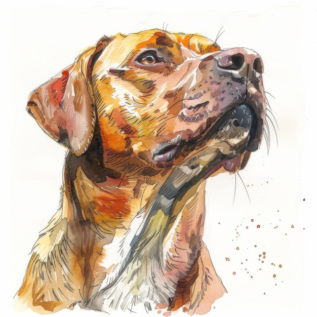 Portrait de chien à l'aquarelle avec des ombres détaillées sur un fond blanc