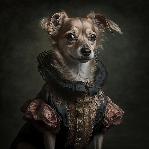 Portrait d'un chien aux habits Renaissance