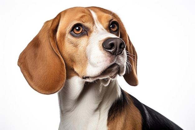 Portrait d'un chien beagle sur fond blanc