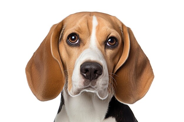 Portrait d'un chien beagle sur fond blanc