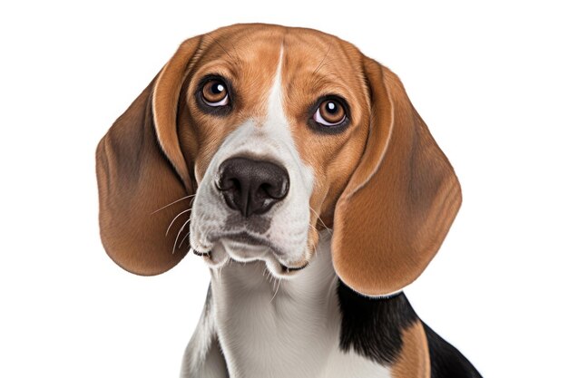 Portrait d'un chien beagle sur fond blanc