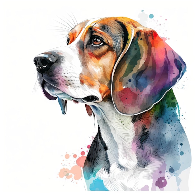 Portrait de chien beagle très drôle magnifique photo art coloré Generative AI AIG15