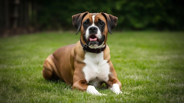 Portrait de chien boxer assis isolé