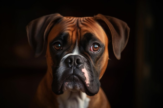 Portrait de chien boxeur adorable avec le regard curieux