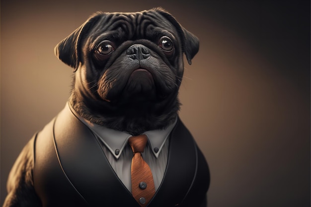 Portrait d'un chien carlin vêtu d'un costume formel Generative Ai