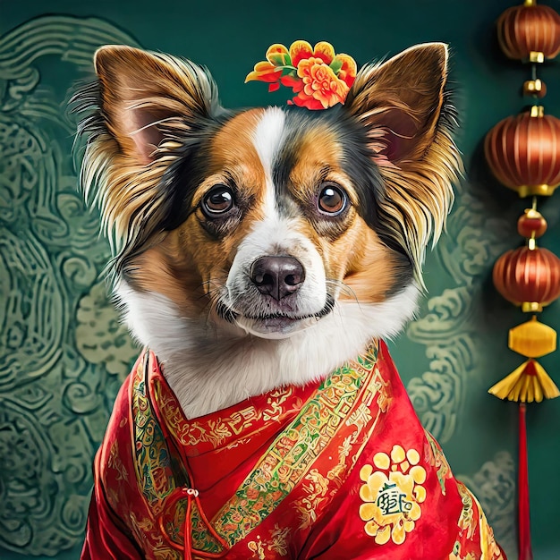 Photo portrait d'un chien célébrant le nouvel an chinois