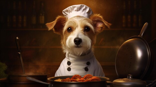 Photo portrait de chien de chef en train de cuisiner