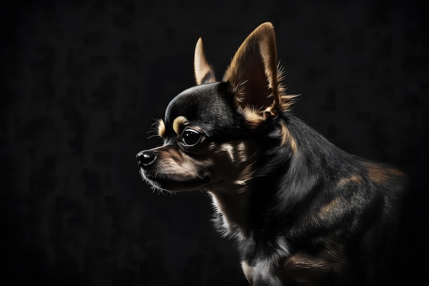 Portrait de chien Chihuahua sur fond noir Réseau de neurones généré par l'IA