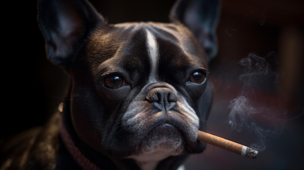 Portrait d'un chien avec une cigarette AI générative